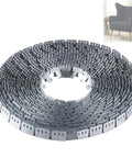 Sturdy 32 Foot Flexible Metal Upholstery Tack Strip For Sofa And Chair Fabric Securing With Curved Edge Grip visible in roll form.
