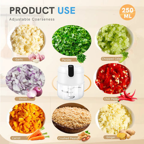 Easyspeed Wireless Garlic Chopper Mini Electric Food Processor With 304 Stainless Steel Blades For Onions Ginger And Baby Food Portable Usb Rechargeable Handheld Meat Grinder Smart Kitchen Gadget White used with chopped vegetables.