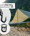 Camping setup with 88 lb weight and M5 Hook And Eye Turnbuckle Set Of 5 304 Stainless Steel Heavy Duty Wire Rope Tensioners