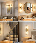 Klighten Hardwired Wall Sconce Modern Brushed Brass Bathroom Vanity Light in multiple settings including living room and bathroom.