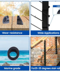 Diagram showing 10 Pack Black Beveled Cable Railing Washers, 25, 30, and 35 Degree Angled, T316 Stainless Steel usage on stairs.