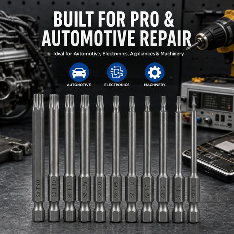 Magnetic Torx Security Bit Set, 11 Piece S2 Steel Drivers T6 To T40, 3 Inch Long Sandblasted Finish, various sizes T6 to T40.