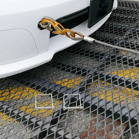 Heavy Duty 6 Pack Square Trailer Hitch Coupler Safety Pins With Lanyards Plus Locking Cotter Keys securing a trailer connection.