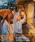 Child adjusting 164Ft Outdoor String Lights For Patio And Yard With 80 Shatterproof LED Bulbs, Waterproof G40 Edison Hanging Lights