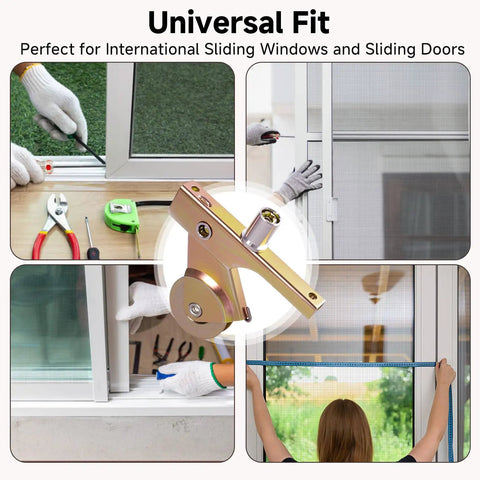 Pack Of Four Steel Sliding Screen Door Rollers Replacement Kit For Patio And Garage Doors Quick Swap Gliding Wheels showcased with tools for installation.