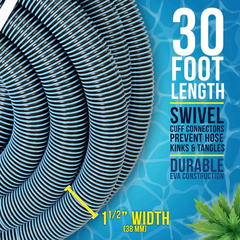 Pro Grade Heavy Duty 1.5 Inch 30 Foot Spiral Wound Pool Vacuum Hose With Kink Free Swivel Cuff for Inground Pools close-up view