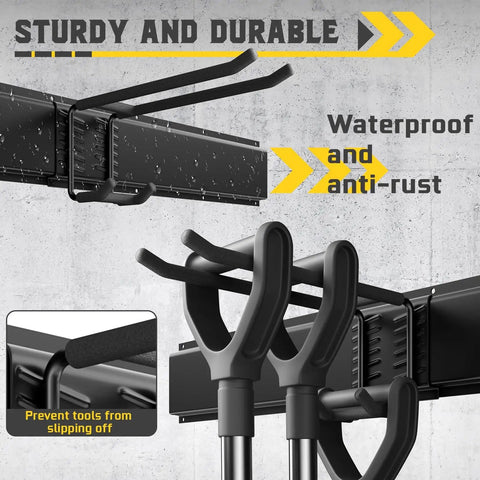 Close-up of 64 Inch Garage Wall Tool Organizer With 900 Lb Heavy Duty Steel Rack 12 Longer And Thicker Hooks Plus 2 Straps