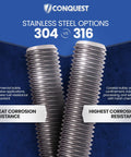 Comparison of stainless steel options 304 vs 316, highlighting corrosion resistance for varied industrial applications