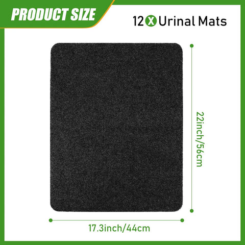Non Slip Urinal Mats For Men 12 Pack Water Absorbent Bathroom Floor Pads Black 17.3 By 22 Inches Durable Anti Splash Restroom Mats