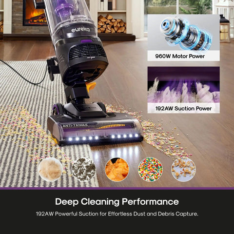 Eureka FlexReach Bagless Vacuum With Lift-Away Wand And Swivel Base For Stairs Upholstery And Hardwood. Powerful Suction Corded Cleaner For Whole House Deep Cleaning Dust Pet Hair. Versatile Stick And Canister Combo Made Easy For Every Room In Your Home