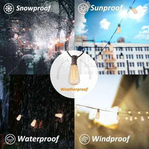 Outdoor String Lights 100 Ft Edison Bulbs Waterproof Warm White 2200K for Patio Gazebo Pergola Connectable in weatherproof conditions