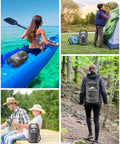 Waterproof Dry Bag 10L Roll Top Unisex Grab and Go Outdoor Gear in use for kayaking, camping, fishing, and hiking adventures.