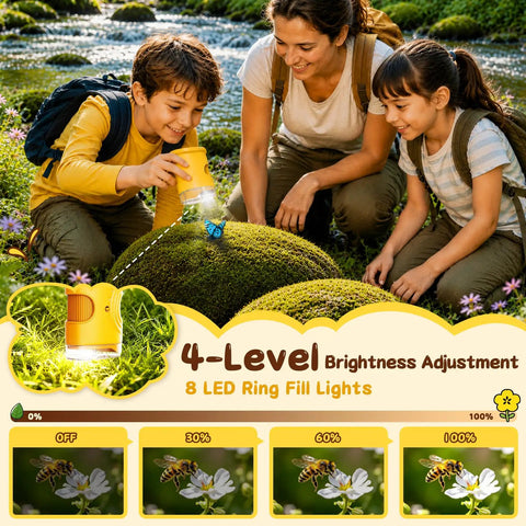 Kids Microscope 200 to 1000X With 2 Inch IPS Screen STEM Science Kit for Ages 3 12 Educational Dope Toy for Exploring Leaves Coins Insects and More Kid Friendly Bright Yellow, handheld yellow design
