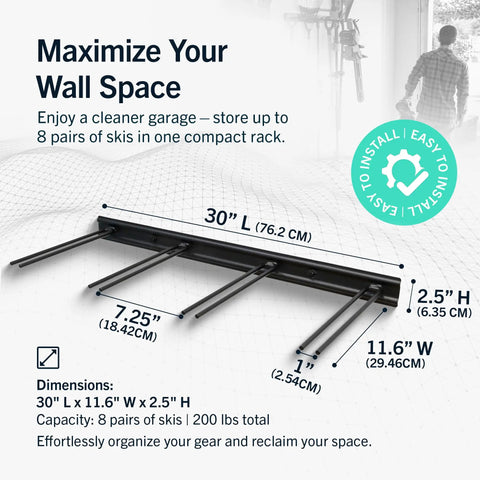 Heavy Duty Ski Rack Wall Mount Stack Your Stash In The Garage Holds Eight Pairs Of Skis And Snowboards Solid As A Rock Organization Setup For Real Riders Who Want Clean Space
