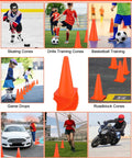 24 Piece 12 Inch Traffic Cone Set, Plastic Construction Safety Cones for Parking Lot, Sports Training, Road Traffic Control, Construction Caution, Outdoor Practice, Orange; various sports and training uses.