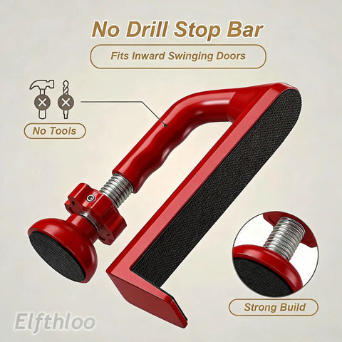 Portable Door Stopper For Inward Swinging Doors No Drill Installation Red Travel Security Brace for Hotels and Apartments