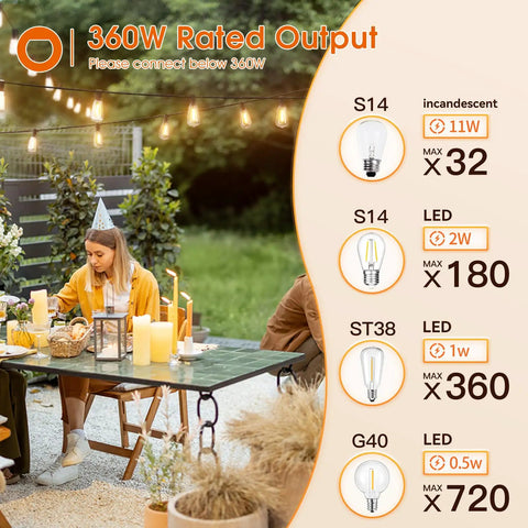 Outdoor party with string lights, using Remote Dimmer Switch For Outdoor String Lights With 300W 2 Hour 4 Hour 6 Hour 8 Hour Timing.