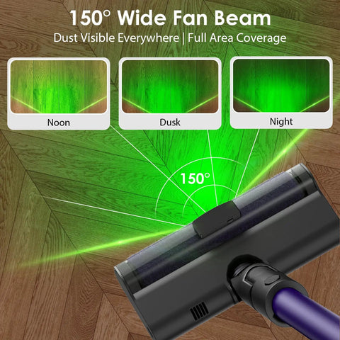 Ultra Wide Vacuum Dust Display Light with Auto Start Stop Center Mounted reveals hidden dust and pet hair with wide beam coverage.