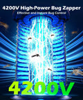 Cordless Outdoor Bug Zapper 4200V 5 In 1 Mosquito Killer With 5000mAh Battery displaying electric grid and blue light effect.