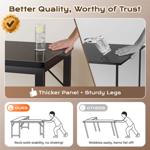 63 Inch L Shaped Desk With Power Outlets And USB C Port, Reversible corner desk stability test with sturdy black frame