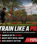 Portable Baseball Backstop Net With Batting Tee And Ball Caddy Collapsible Softball Batting Cage For Pitching Hitting And Backyard Practice Training Kit in action outdoors.