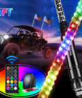 2 Pack 3Ft Spiral RGB LED Whip Lights With RF Remote 360 Degree Chasing Color 12 Color Modes For Can Am UTV RZR Polaris