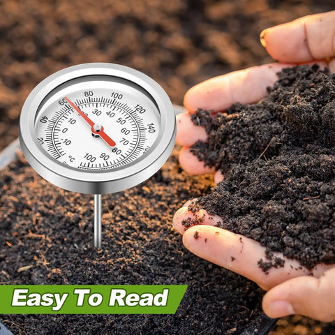 Pro Grade Extendable 39.4 Inch Compost Thermometer With Stainless Steel Stem, Waterproof Soil Temperature Gauge for Celsius and Fahrenheit Readings, Heavy Duty Deep Pile Monitoring, Includes Composting Temperature Guide, Durable Garden Tool - easy to read dial in compost