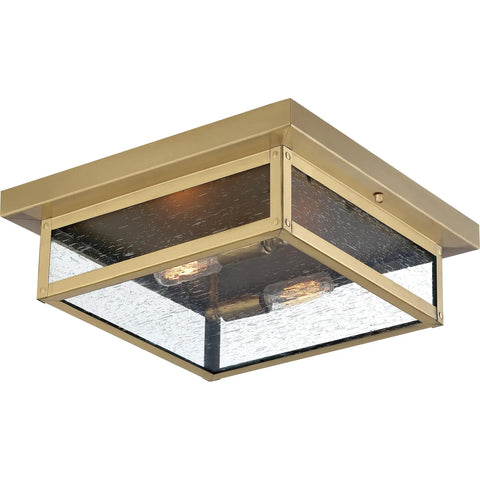 Outdoor Flush Mount Ceiling Light 12 Inch Two Light Antique Brass Industrial Lantern With Seeded Glass