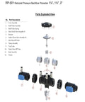Parts exploded view of 1.5 Inch Nylon Composite Reduced Pressure Backflow Preventer showing detailed components.