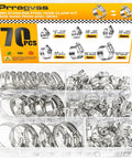 70 Piece Hose Clamp Kit With 304 Stainless Steel Adjustable Worm Gear Clamps From Quarter Inch To One And A Half Inch Range A Real Workhorse Heavy Duty Set For Automotive Plumbing And Fuel Lines displayed in clear box