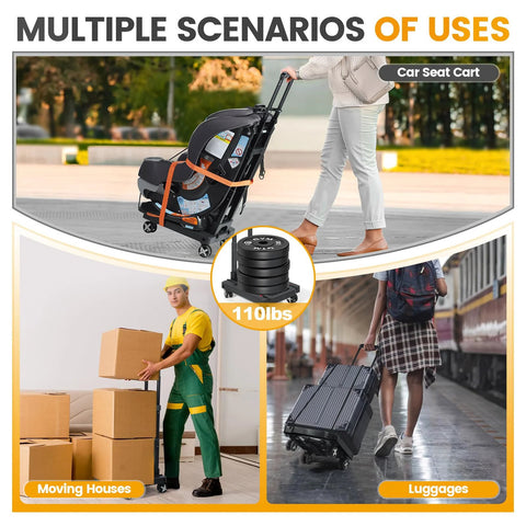 Orzbow car seat dolly with 4 wheels and adjustable handle, black folding travel cart carrying an infant car seat