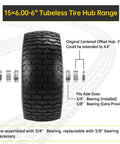 Front view of Two Pack 15x6.00-6 Lawn Mower Tire And Wheel Set For Front Replacement On Most 100 And 300 Series Riding Mowers.