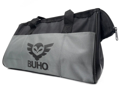 Buho tool bag included in the 18V Cordless Drill Driver Kit With Three Eighths Inch Chuck, 1.5Ah Battery, Fast Charger, ideal for projects.