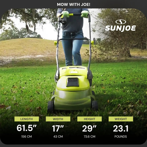 Man using Cordless Electric Push Lawn Mower With 14 Inch Cutting Width, 28V 4Ah Battery, 10.6 Gallon Grass Bag on lawn