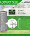 Dang Tough Quarter Inch Hardware Cloth Roll Made From Genuine 304 Stainless Steel featuring 8 inch x 10 ft dimensions and 23 gauge mesh.