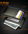 Front Pocket Minimalist Leather Wallet With RFID Blocking Carbon Fiber Texture Ultra Slim 0.12 Inch Thick Black Card Holder with cards