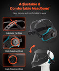 Side view of Auto Darkening Welding Helmet Pro Grade With True Color Large Viewing Screen Solar Powered Welder Mask with adjustable headband.