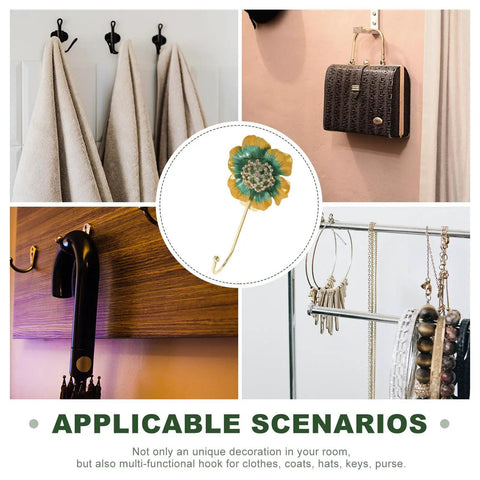 Sweet Vintage Flower Wall Hooks That Are Dang Handy For Hanging Coats Keys And Kitchen Towels Without Taking Up Valuable Space Plus The Rustic Design Looks Totally Legit In Any Room - collage of hooks used for towels, bags, and jewelry.