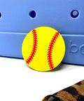 Softball Ball Tote Bag Charm With Team Spirit, Durable Decorative Accessory for Bogg Bags, yellow with red stitching, clip-on