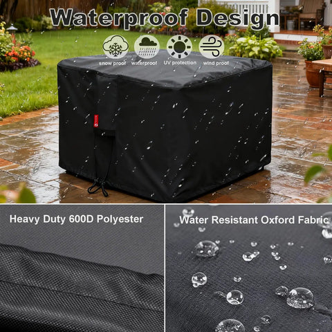Square Fire Pit Cover Heavy Duty Tough As Nails 600D Fabric With PVC Coating All Weather Waterproof And Anti Crack Fits 29 To 32 Inch Square Fire Pits Or Tables 24 Inch High Outdoor Patio Must Have Protection Black