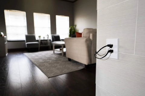 UltraPro Duplex Heavy Duty Wall Outlet With Reinforced Yoke And Self Grounding Clip 3 Prong 15A White UL Listed Receptacle in living room
