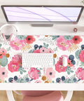 Large Pink Floral Desk Pad For Computer And Gaming Setup 31.5 Inch By 15.7 Inch Waterproof PU Leather Extended Mouse Mat