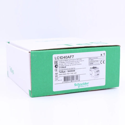 Box of Three Pole Contactor With 110V AC Coil, 40 Amp Load Rating, LC1D40A LC1D40AF7 Series, AC-3 Duty, 440V AC Compatible