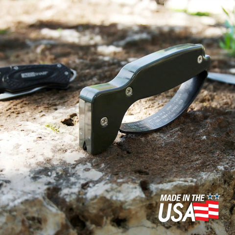 Ergonomic Knife Sharpener With Compact Grip, Easy To Use, Restores And Hones Straight And Serrated Blades In Seconds, Durable OD Green Finish For Kitchen Or Outdoor, Slim Travel Friendly