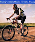 Cyclist riding on dirt path showcasing Eight Pairs Copper Semi Metallic Bike Brake Pads For TRP Tektro Shimano Deore Disc Brakes.