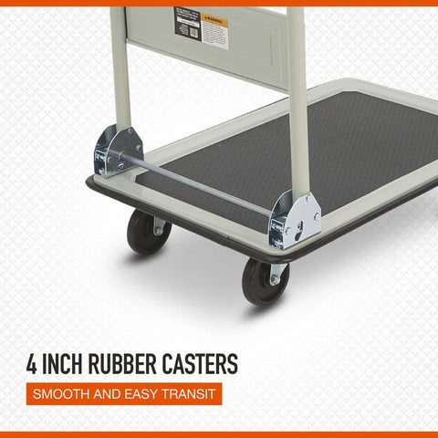 Beefy Folding Platform Truck With 330 Lb Capacity, 29 In Long By 19 In Wide Platform, 4 In Casters, Non Slip Surface, close-up of wheels