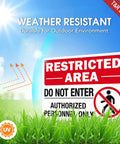 Built Like A Tank Restricted Area Sign Do Not Enter Authorized Personnel Only 14 X 10 Inch in grass under a blue sky.