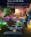 Dope 20 Pack LED Deck Lights Kit 1.77 Inch RGBW IC Multicolor Dynamic Low Voltage Recessed Landscape Lights illuminating garden path with music mode.