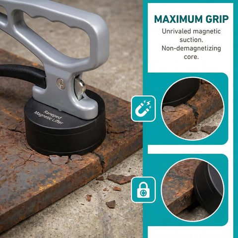 Heavy Duty Magnetic Pickup Tool With 40 Lbs Pull Telescoping Magnet Stick and Quick Release Handle lifting rusty metal plate