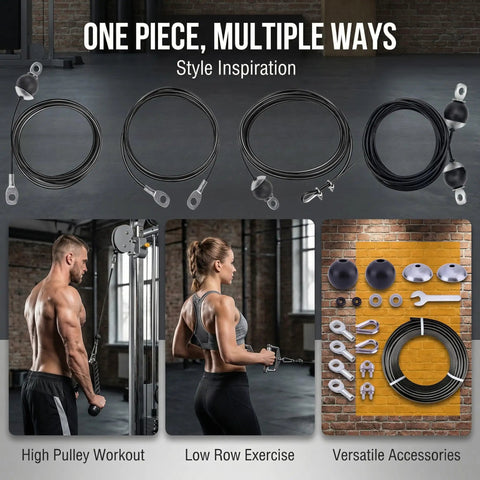 Heavy Duty 32.8 Ft Cable Replacement Kit With 6mm PU Coated Steel Wire Rope And 17 Accessory Bits for gym workouts